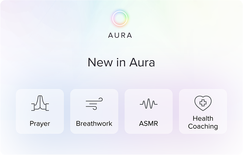 In case you've missed it, we're thrilled to announce that we recently launched 4 new content verticals. You can now enjoy prayer, breathwork, ASMR, and health coaching on Aura. Let us know what you think! 

aurahealth.io/blog/new-conte… 

#anxietyrelief #stressrelief #mentalwellbeing