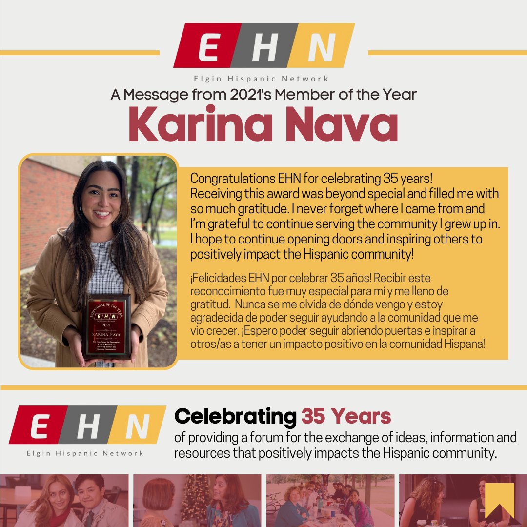 One of the best moments of our Thanksgiving Luncheon is honoring Member and Organization of the Year. Read the following message from 2021's Member of the Year: Karina Nava. Who's ready for tomorrow? #EHNTGL2022