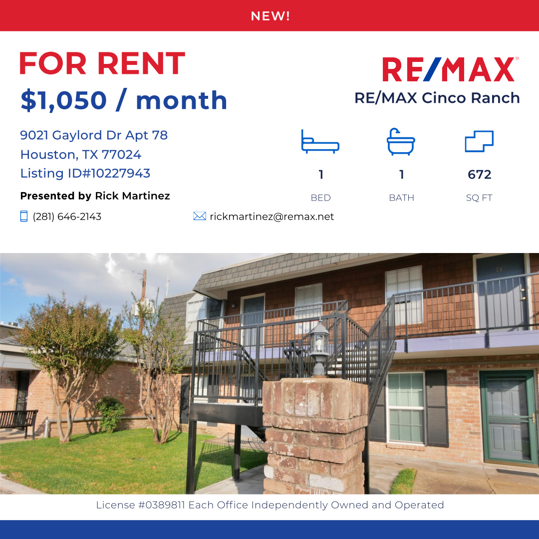 NEW RENTAL👀
📍Memorial Villages
📢Oversized walk-in closet! 
1 Bed | 1Bath
$1,050/Month ✨
👇👇👇
har.com/homedetail/902…

#therickmartinezteam #rehouston #realtorlife #realtor #rmcr #remaxcincoranch #houston #rentals #realestate #rental #rent #rentalproperty #property #forrent