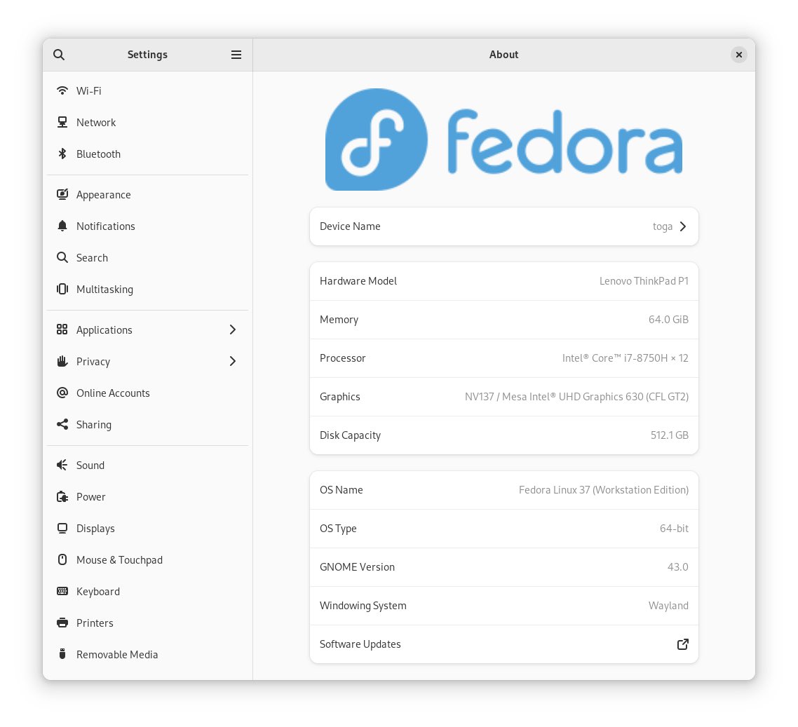 Thinkpad updated with <a href="/fedora/">Fedora Project (@fedora@fosstodon.org)</a> 37.