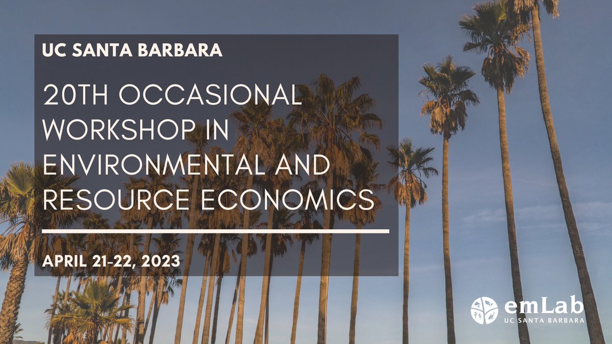 We are excited to announce the 20th Occasional Workshop in Environmental and Resource Economics will take place April 21-22, 2023 <a href="/ucsantabarbara/">UC Santa Barbara</a>! Paper submissions are due January 15th. Check out the workshop website for more information: occasionalworkshop.weebly.com