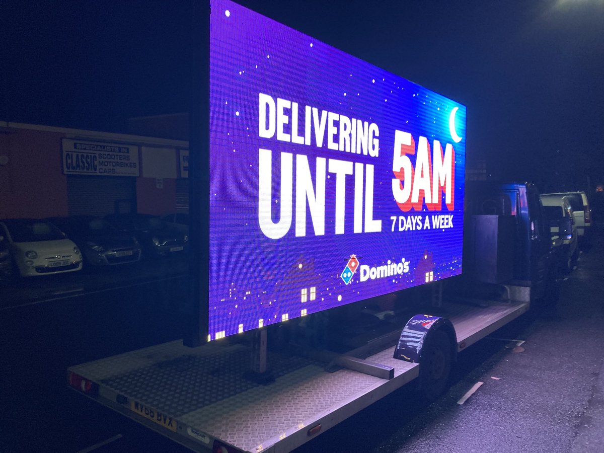JonAllgood's tweet photo. Well done ⁦@Dominos_UK⁩  - completely unnecessary advertising running off a diesel engine in a quiet residential area. Heard about the climate emergency? Perhaps you could have a word with yourselves https://t.co/eAHDCyjAY5