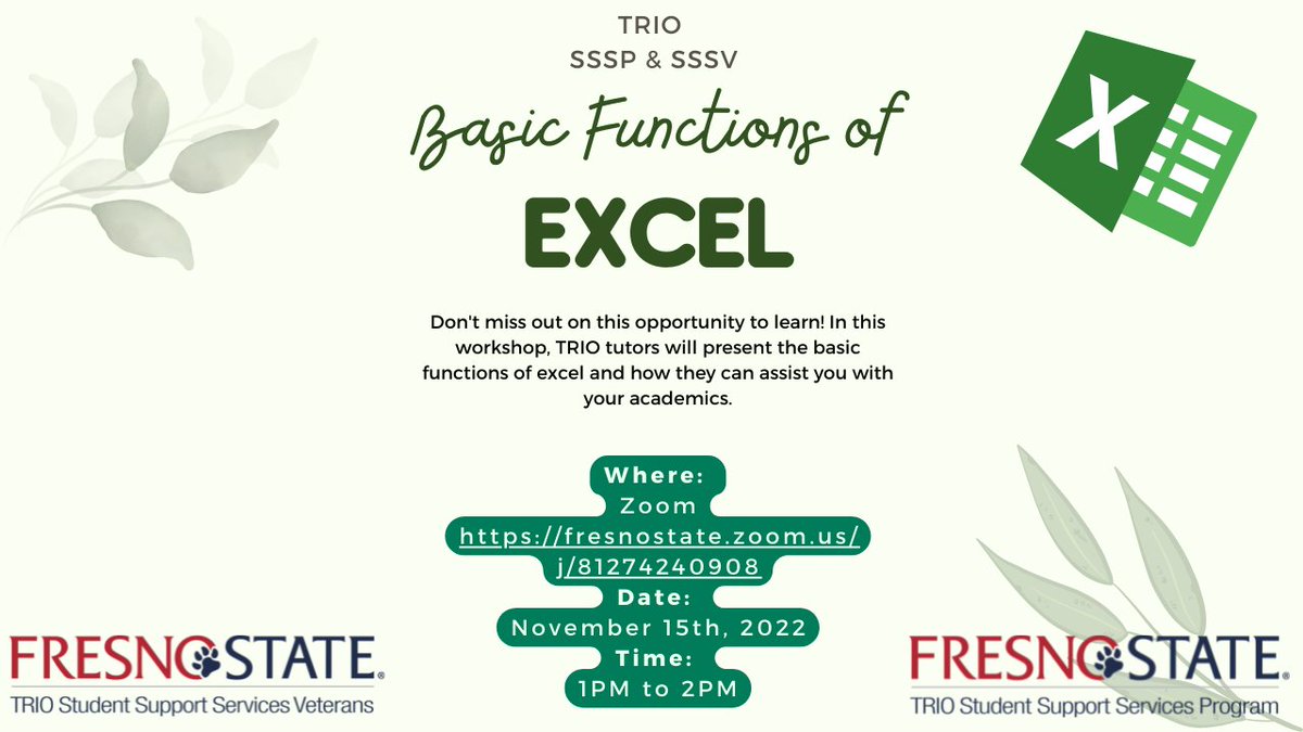 Zoom Excel Workshop today! 1:00 PM to 2:00 PM. Please join us for this introductory workshop.