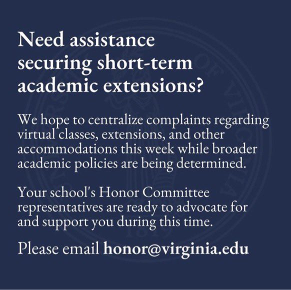 As we continue to navigate through this week, please do not hesitate to reach out to our Honor Committee representatives if you need any help with extensions.