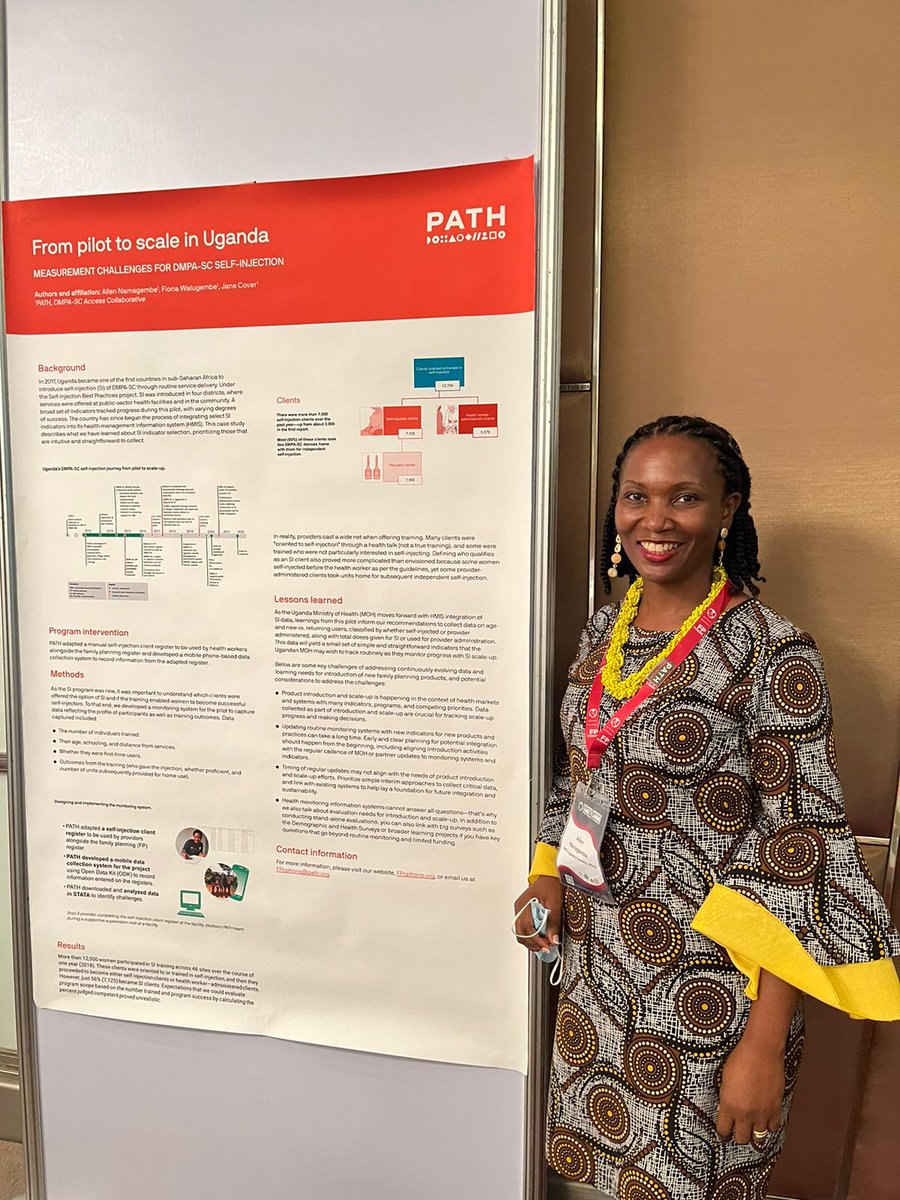 PATHtweets's tweet photo. Updating #FamilyPlanning monitoring systems is 🔑 to new product introduction.
At #ICFP2022, @AllenNamagembe1 presents on Uganda's #DMPASC #SelfInjection pilot registry & phone-based data collection to learn more about client profiles & training outcomes. https://t.co/wt2NezTztw https://t.co/co09yVdMvh