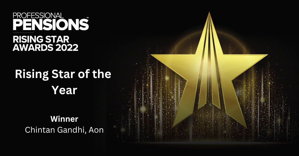 The winner of the Rising Star of the Year category was praised for their commitment and work in the CDC area, noting he was leading the way in this area. Drumroll please….and the winner is Chintan Gandhi from <a href="/AonRetirementUK/">AonWealthUK</a>. A huge congratulations Chintan! #PPrisingstar