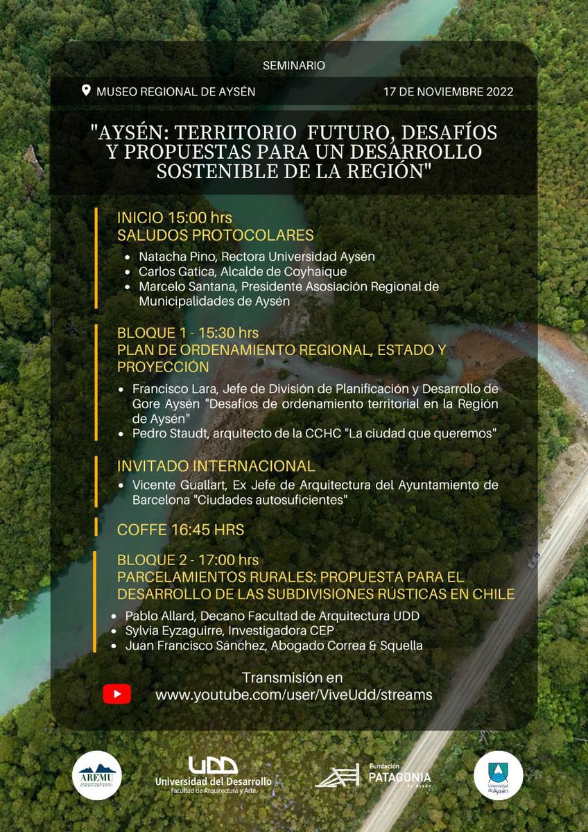 Pablo Allard (@pallards) on Twitter photo Este jueves 17/11 desde las 15:00hrs estaremos en Museo Regional de Aysen participando de seminario donde junto a <a href="/vicenteguallart/">Vicente Guallart</a> Marcelo Santana <a href="/juanfcosanchezs/">Juan Francisco Sánchez</a> <a href="/SylviaEyzaguirr/">Sylvia Eyzaguirre</a> expondremos propuestas para un desarrollo sustentable de la patagonia <a href="/UDD_cl/">UDD</a> <a href="/MArqUDD/">Magister Arquitectura UDD</a> <a href="/cepchile/">El CEP</a> Este jueves 17/11 desde las 15:00hrs estaremos en Museo Regional de Aysen participando de seminario donde junto a <a href="/vicenteguallart/">Vicente Guallart</a> Marcelo Santana <a href="/juanfcosanchezs/">Juan Francisco Sánchez</a> <a href="/SylviaEyzaguirr/">Sylvia Eyzaguirre</a> expondremos propuestas para un desarrollo sustentable de la patagonia <a href="/UDD_cl/">UDD</a> <a href="/MArqUDD/">Magister Arquitectura UDD</a> <a href="/cepchile/">El CEP</a>