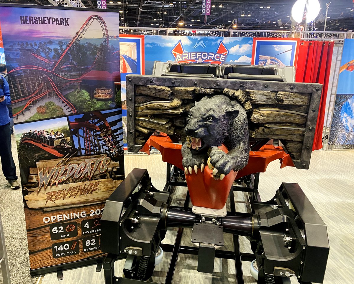Hersheypark's tweet photo. Today at @IAAPAHQ Expo, #Hersheypark and @RockyMtnConst shared a design first for Hersheypark - the custom-themed train for our all-new Wildcat's Revenge hybrid coaster opening summer 2023. #IAAPAExpos #WildcatsRevenge 
Check it out: https://t.co/nbUFAev7js https://t.co/6BrD17Ezpi