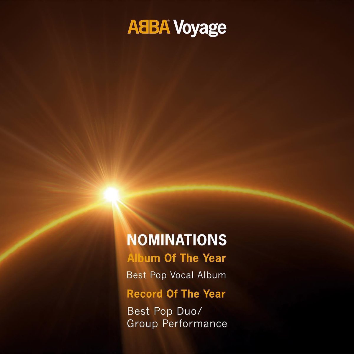 4 Grammy nominations 2023 to ABBA!!! 
⭐️⭐️⭐️⭐️⭐️

• Don’t Shut Me Down: Record Of The Year!
• Voyage: Album of the year!
• Don’t Shut Me Down: Best Pop Duo/Group Performance!
• Voyage: Best Pop Vocal Album!

Four nominations to ABBA! ⭐️⭐️⭐️⭐️
