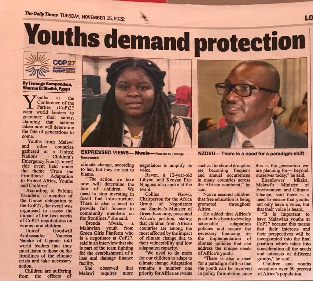 brendamwale3's tweet photo. Our call to action as young people in today's Daily Times paper in Malawi. #NewGeneration 
@youthmakechange @LossDamageYouth @GirlsPlatform https://t.co/3hm9PsLOOV