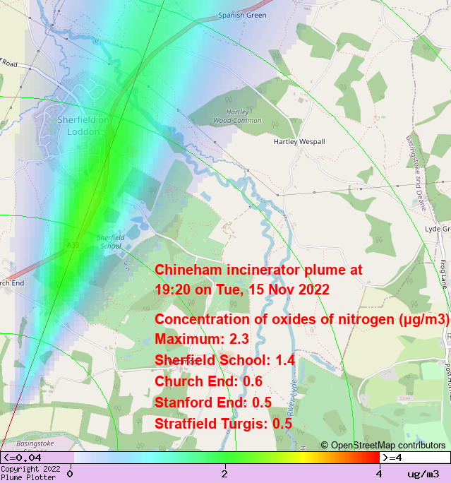 Latest Chineham incinerator plume plot, 19:20 15/11/22 #ChurchEnd #StanfordEnd #StratfieldTurgis plumeplotter.com/chineham/