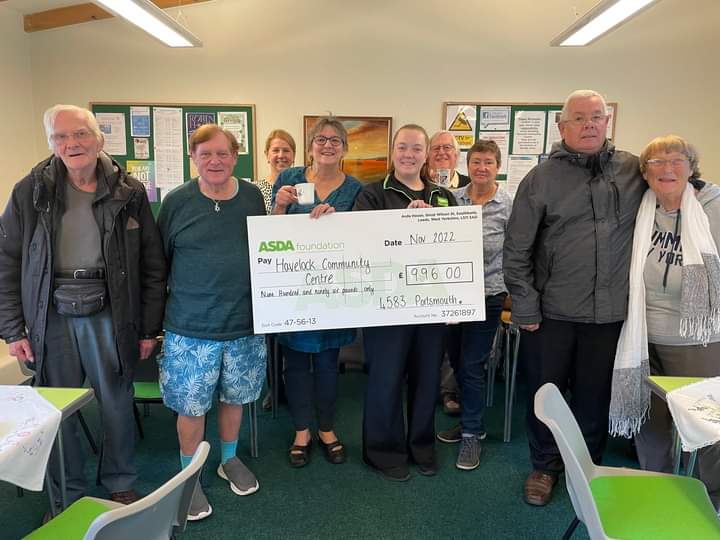 Great to have a visit by Dani from Portsmouth ASDA bringing a cheque for £996 to fund our winter- long Warm Spaces project for over-55s. Every Monday and Friday, 12 to 4 . Free Tea, coffee and cake - time to chat, play backgammon or any games and meet up with old and new friends.