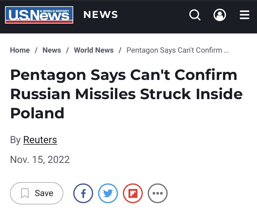 „Das Pentagon kann nicht bestätigen, dass russische Raketen in Polen beteiligt waren“ #Polen #Poland #Raketen Die Menschen, die sich den Bündnisfall herbeiwünschen sollten dringend ihr Leben überdenken!!!