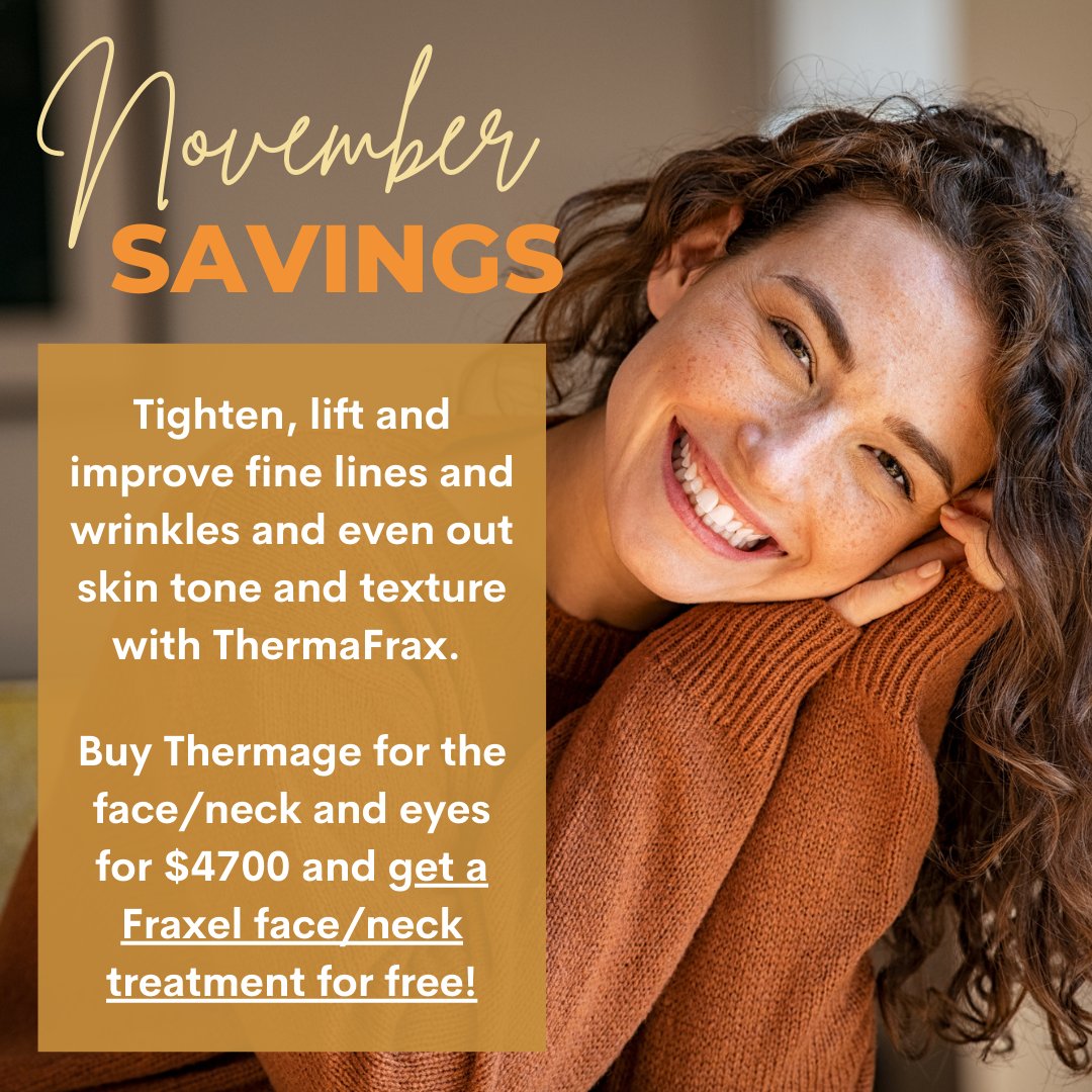 RMedspaWheaton's tweet photo. Tighten, lift and improve fine lines and wrinkles and even out skin tone and texture. 

Buy Thermage for the face/neck and eyes for $4700 and get a Fraxel face/neck treatment for free. Save $1775.

https://t.co/CanVqaLhJj https://t.co/dxQ4T79YlV