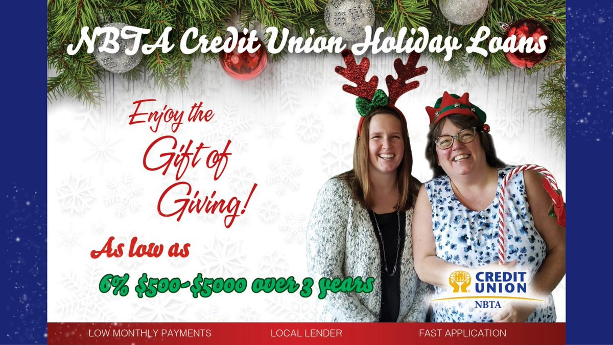Introducing our Holiday Loans Event!  Add flexibility to your holiday budget with loan rates starting at 6% - $500 to $5000 over three years OAC.
Contact us today or fill out our online application here:
ow.ly/Mdkn50CiOh2