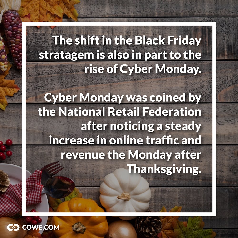 CoweOfficial's tweet photo. The imagery and cultural myths surrounding Thanksgiving are heavily influenced by marketing and advertising. Shifts in societal attitudes often dictated marketing trends, affecting two events tied to it: Black Friday and Cyber Monday. Read our latest  blog https://t.co/ywieh3RgJb https://t.co/N6xBuq0YdY