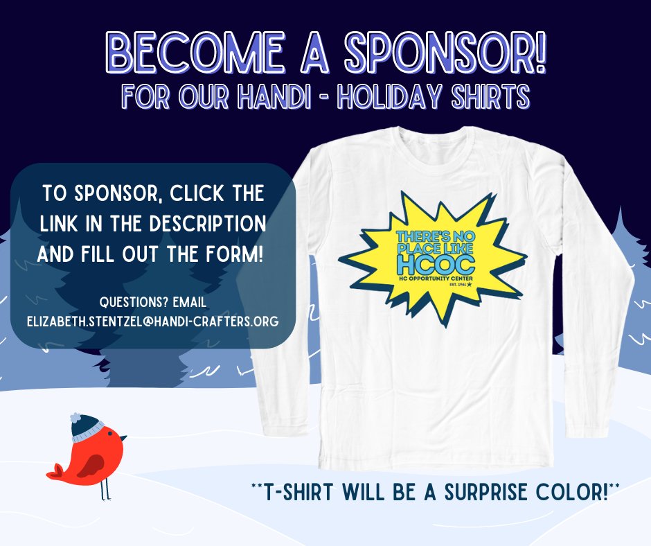 ⚠️URGENT last call for tee shirt sponsors! Sponsor our Handi-Holiday T-shirts and support our mission! Fill out the form via the link below >>>> form.jotform.com/223134395418052
#Fundraiser #Tshirtfundraiser #Sponsor #SponsorUs #ChesterCounty #HappyHolidays #Holidays