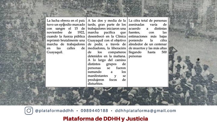 y_plataforma's tweet photo. Hoy conmemoramos los 100 años de la lucha obrera suscitada el 15 de noviembre de 1922.

Sin lucha no hay conquista laboral ✊🏼👊🏼‼️‼️ https://t.co/mBN61bofc0