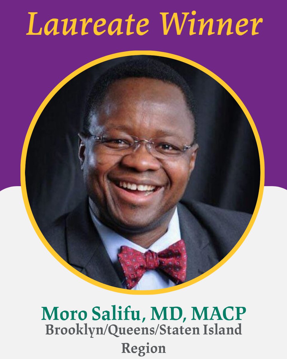 NewYorkACP's tweet photo. 🏅Moro Salifu, MD, MACP is honored with a 2022 #NYACP Laureate Award🏅
⭐Chair, DEI Task Force
⭐Former District Councilor in Brooklyn/Queens/Staten Island Region
⭐Faculty
@sunydownstate https://t.co/OH4m44HUVA