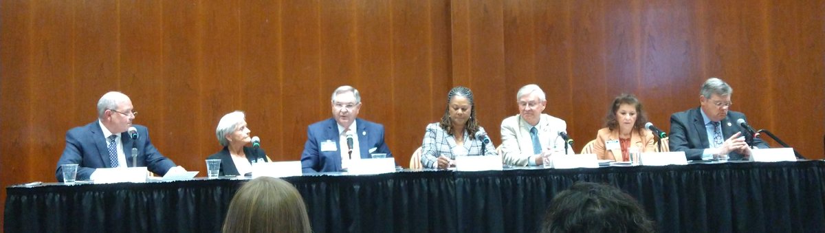 EmpowerMainSt's tweet photo. State Sen. Jim Burgin (2nd from left) advocates for more #mentalhealth services in NC. Others at @NCIOM panel on Tuesday from left: Hugh Tilson; Rep. Gale Adcock; Rep. Carla Cunningham; Rep.Wayne Sasser; Rep. Donna White; Sen. Mike Woodard.@ncaging #WorkforceforHealth #ncga https://t.co/vlaePF8y3O