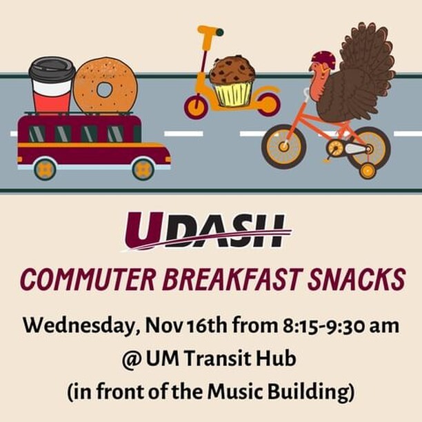 @umtransportation 
Commute sustainably and get free hot cocoa, coffee, and breakfast pastries at the UM Transit Hub tomorrow morning. Don't forget to log your trip on Way to Go! Missoula and win some awesome prizes at the end of the week!