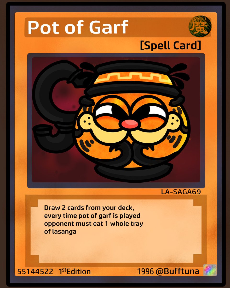 bufftuna's tweet photo. i summon pot of garf #garfield #fanart #yugioh #potofgreed #anime #manga #tcg #cardgame #CLIPSTUDIOPAINT #bufftuna #bufftunart #garfieldfanart https://t.co/IRnjfPbCIV