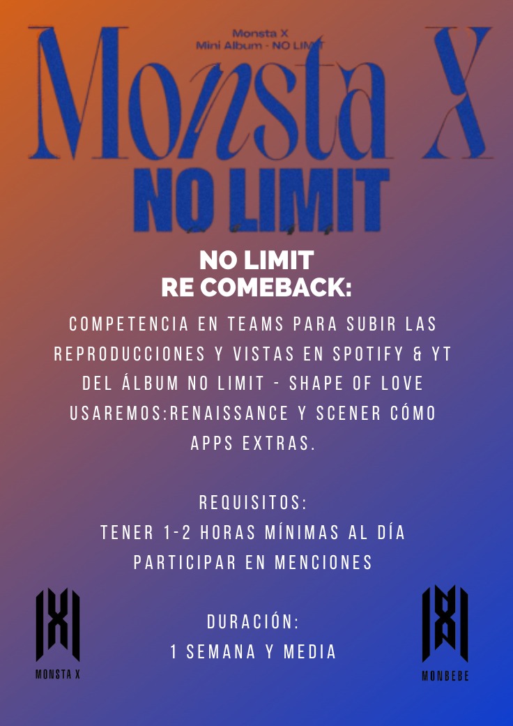 itsabee14's tweet photo. MONSTA X NO LIMIT RE-COMEBACK

Si deseas participar háznoslo saber...

#MONSTA_X #RushHour #MONSTAX #몬스타엑스 
@OfficialMonstaX https://t.co/uwwwAv8A9R