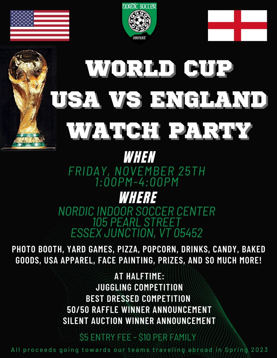 NordicSoccer's tweet photo. Calling all soccer fans! ⚽️🏆

If you didn't know, the 2022 Men's World Cup starts next week, and there is no better way to watch a soccer game, then on a soccer field! 

Please see the flyer below with all the information - and SHARE to all family and friends! 🥳 https://t.co/f2qnfh28IS