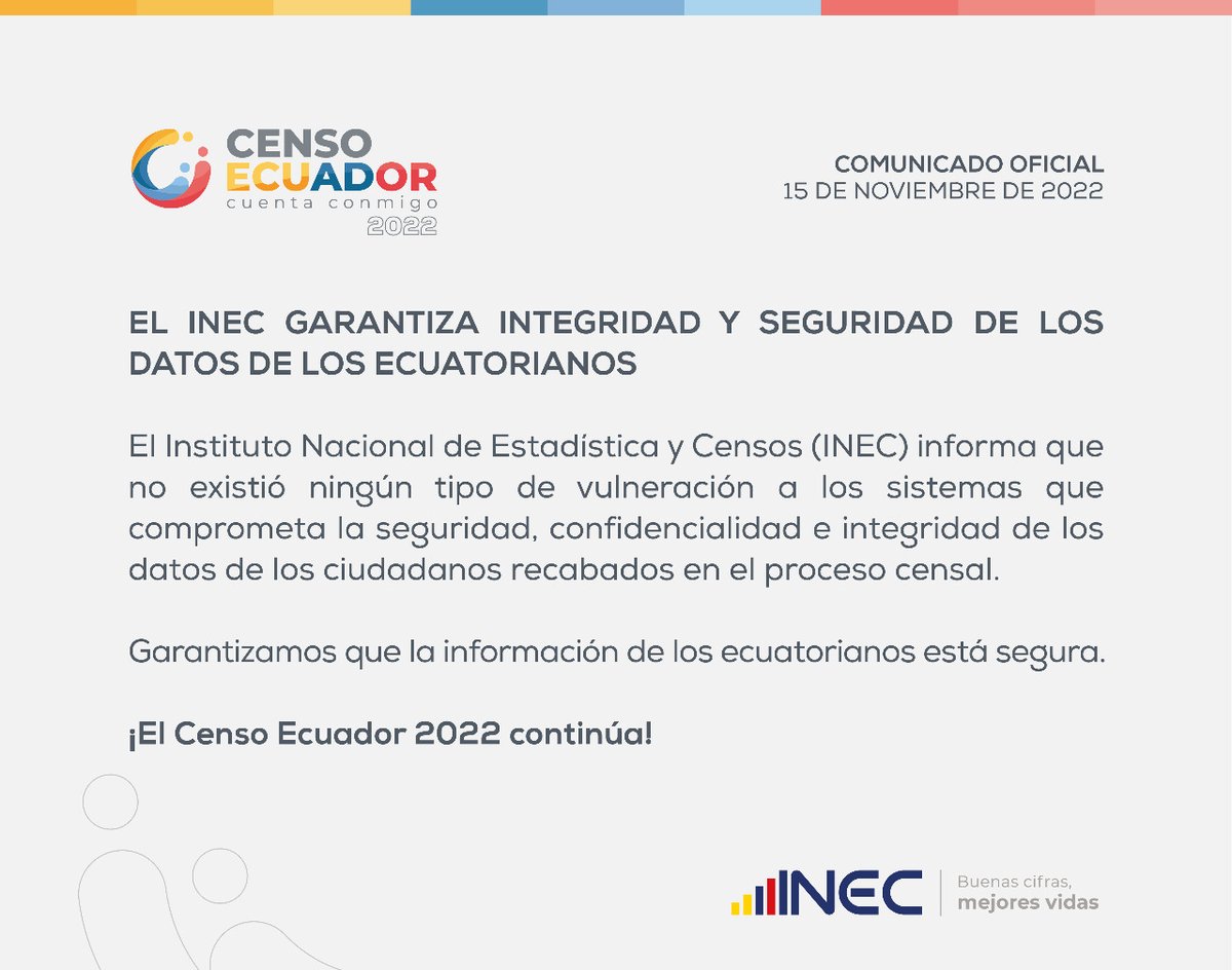 Ecuadorencifras's tweet photo. COMUNICADO OFICIAL https://t.co/rsHUIX4bS3