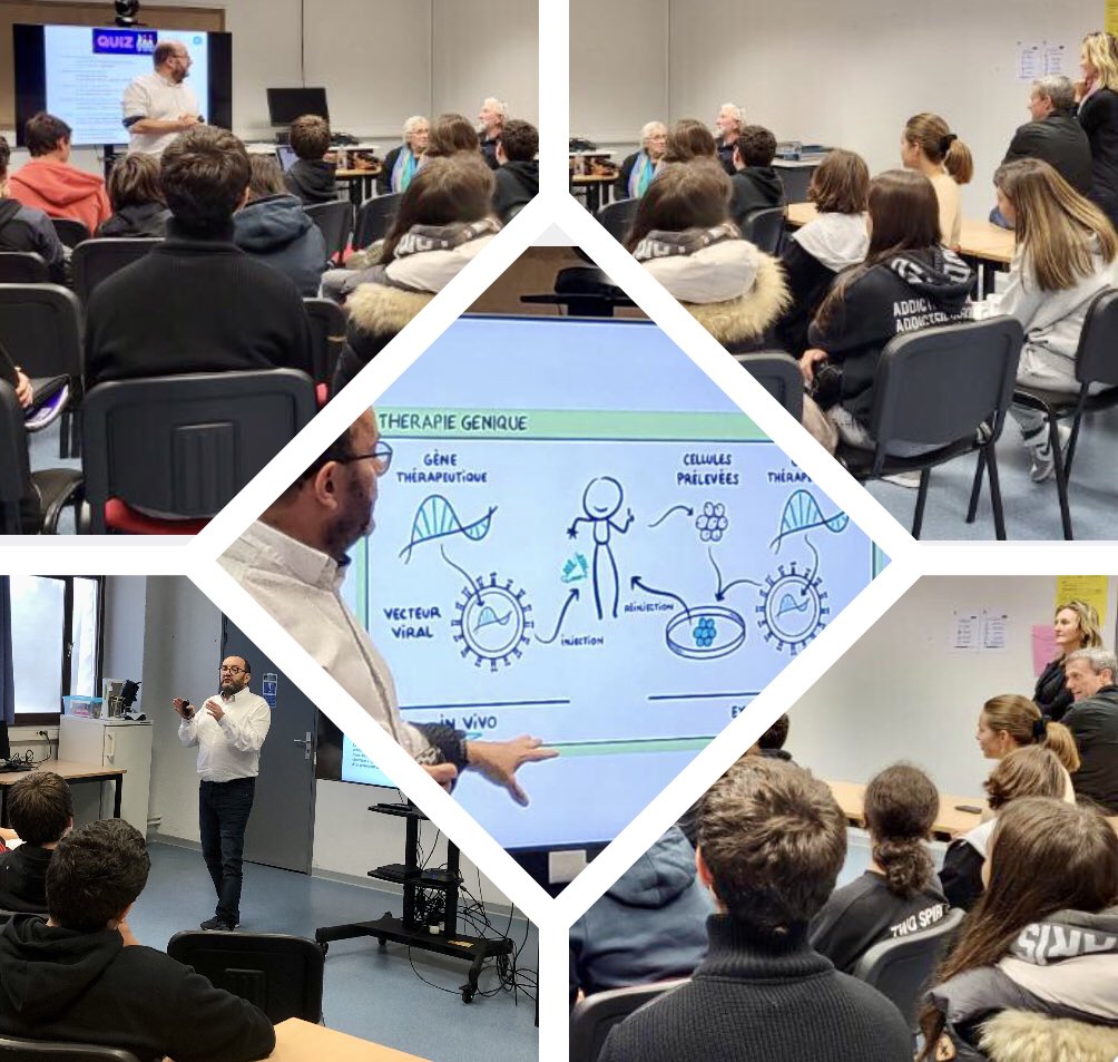 ✨✨ Les Troisièmes du collège Léon Boujot <a href="/citaportivechju/">Cità di Portivechju</a>  💫rencontrent Marc Bartoli, chercheur CNRS 🧬🔬 : maladies génétiques, enjeux des nouvelles thérapies, la recherche en France 🔬🧪, métiers du secteur Sciences 👩‍🔬… Merci pour ces riches échanges! 🌟 <a href="/Telethon_France/">AFM-Téléthon</a>