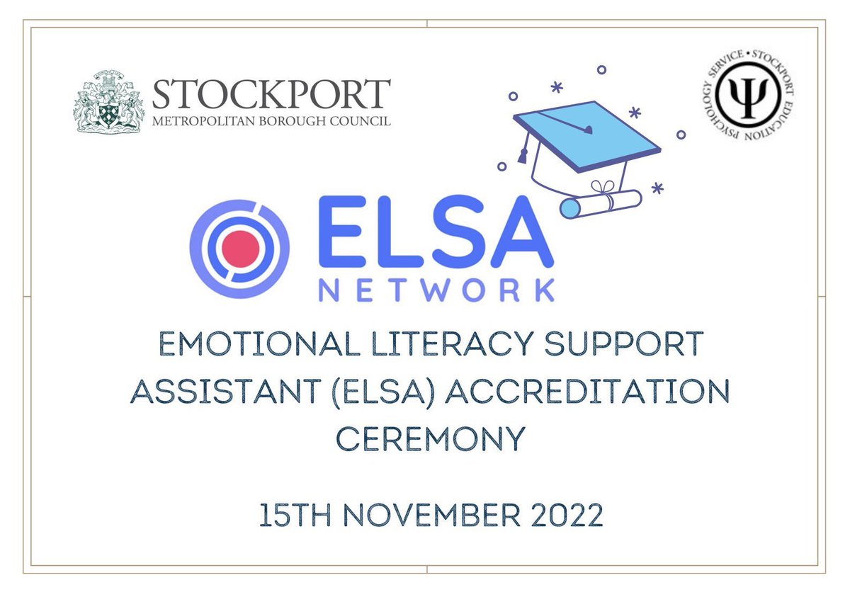 A lovely morning celebrating Our Emotional Literacy Support Assistant (ELSA) graduation this morning. Well done Mrs Clarke #stockportELSAs