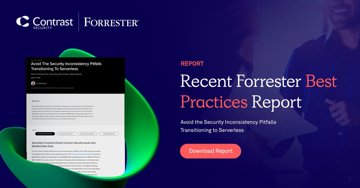 contrastsec's tweet photo. A recent report by @forrester has highlighted the risks involved with programming in #serverless environments. 

Download this report to learn how to avoid the security inconsistency pitfalls when transitioning to serverless: https://t.co/Xl2WLDTYWf https://t.co/yQcVkiTHdo