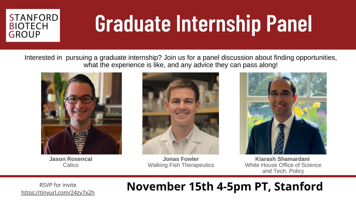Interested in pursuing an internship during grad school? Join us TODAY for a panel discussion with students who have done just that! RSVP for invite here: tinyurl.com/24zy7x2h