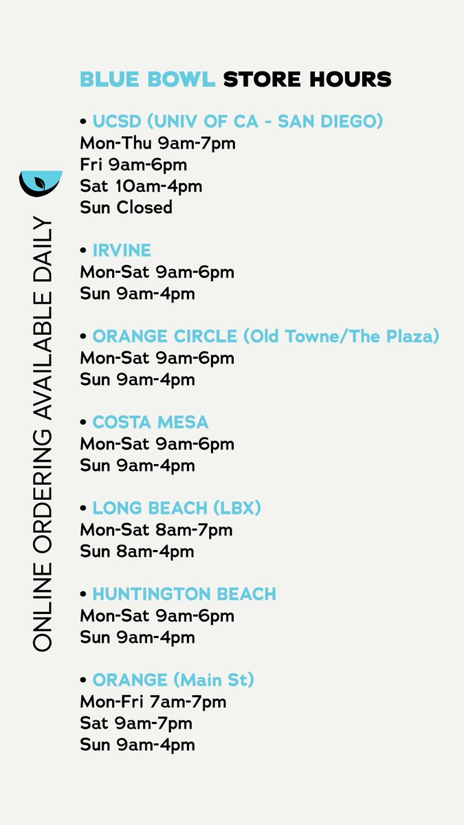 Blue Bowl’s current store hours✨