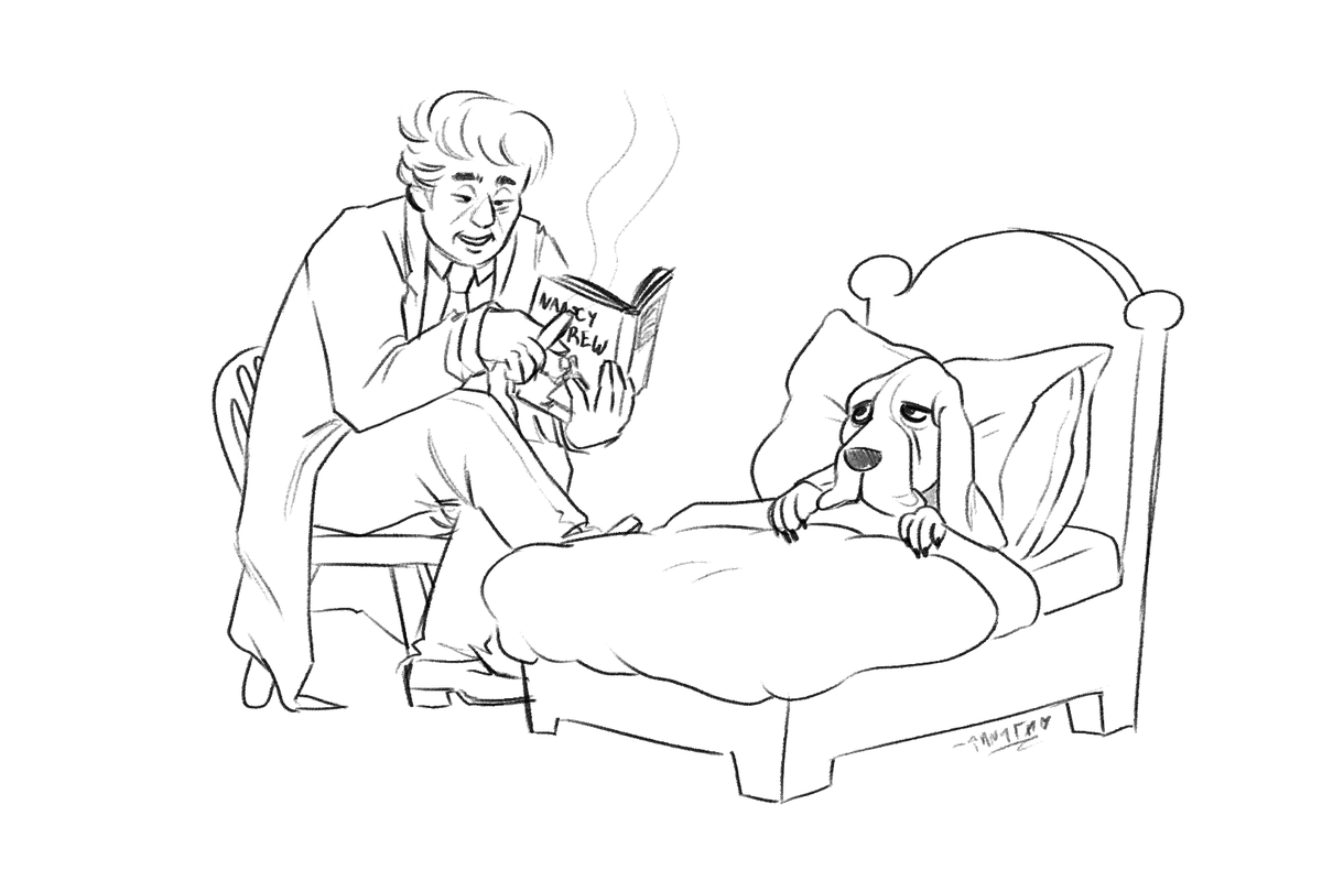 SmallestPamcake's tweet photo. today @flounderbox requested that I draw Columbo reading a bedtime story to his dog https://t.co/8CxDTzz8QD
