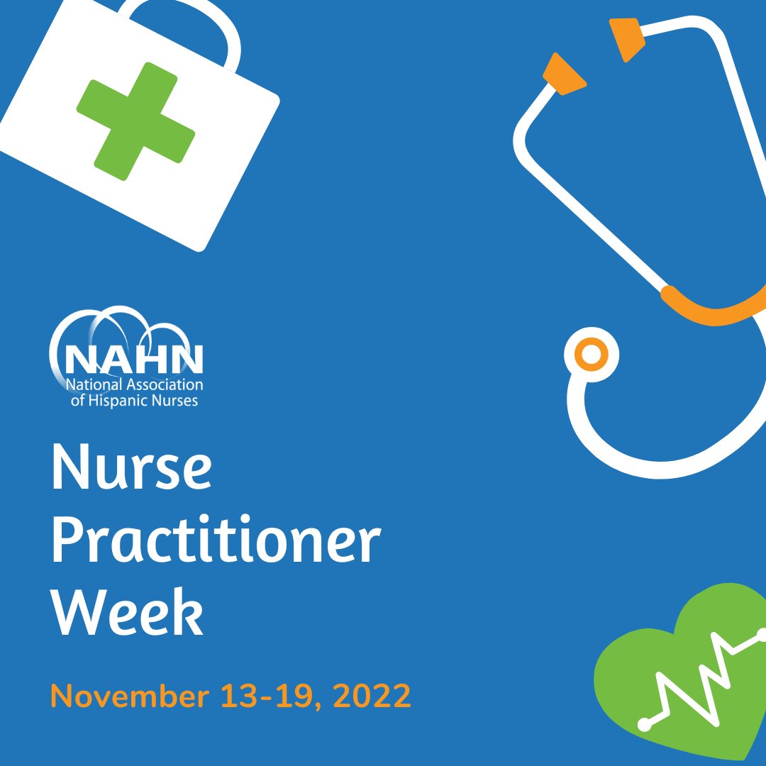 nahnnursing's tweet photo. Happy Nurse Practitioner's Week! Through 11/19, nurse practitioners will be celebrated for the significant impact they make on patients and communities. Thank you to all #NAHN Nurse Practitioners!
#hispanicnurses #nahnnursing #NPWeek https://t.co/19WGDSJP5E