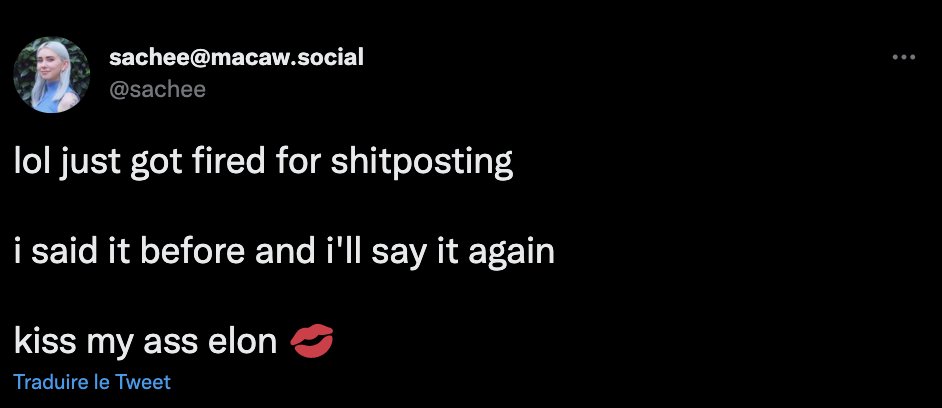 Les ingenieurs Twitter qui defient <a href="/elonmusk/">Elon Musk</a> c'est exaltant. 👏👏👏👏 .