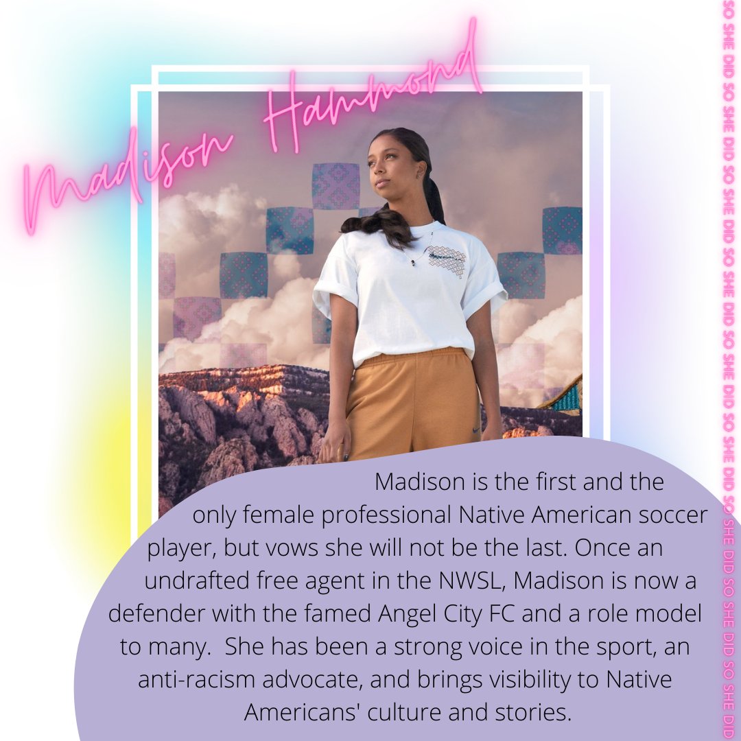 SoShxDid's tweet photo. 🎂Madison (she/her) is a Navajo, San Felipe Pueblo &amp; African American who is the 1st &amp; only AI/AN in @nwsl. Here’s to a future with more Native representation in the NWSL &amp; around the 🌍!

#nativeamericanheritagemonth #blackgirlmagic #thegameneedsher #elevateher #HappyBirthday https://t.co/Evk1bzth7f