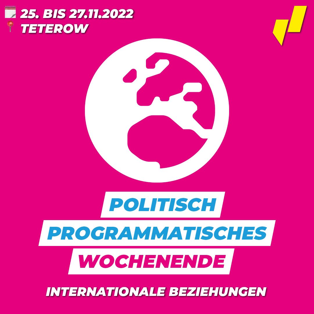 julismv's tweet photo. Politisch-Programmatisches Wochenende ❗️

Wir laden euch herzlich zu einem PPW zum Thema Internationale Beziehungen ein. Damit ihr ein Gespür für Internationale Beziehungen bekommt, planen wir umfangreiches Planspiel 👇 https://t.co/oe0pcloefB
