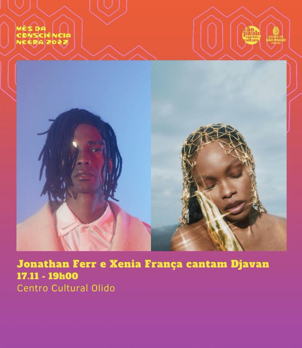 AcessoCodigo's tweet photo. Agenda
Tem @jonathanferr_oficial e @xeniafranca cantando Djavan no @ccolido na quinta-feira no dia 17 de Novembro #agenda #jonathanferr #xeniafrança #djavan #ccolido https://t.co/TyM4CC7AXP