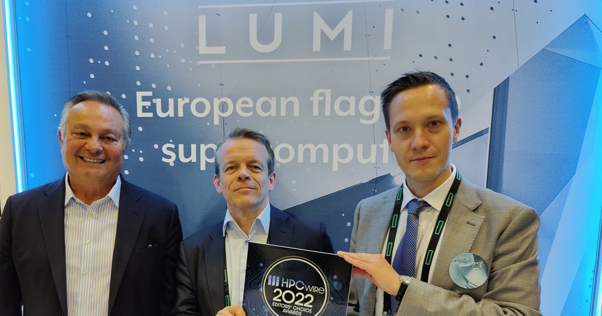 🏆 LUMI receives honors in the 2022 @HPCwire Readers' and Editors' Choice Awards for Best Sustainability Innovation in HPC!🌍This is the second consecutive year LUMI receives this award.
Read more: lumi-supercomputer.eu/lumi-receives-…

#HPCwireRCA22 #hpc #SC22