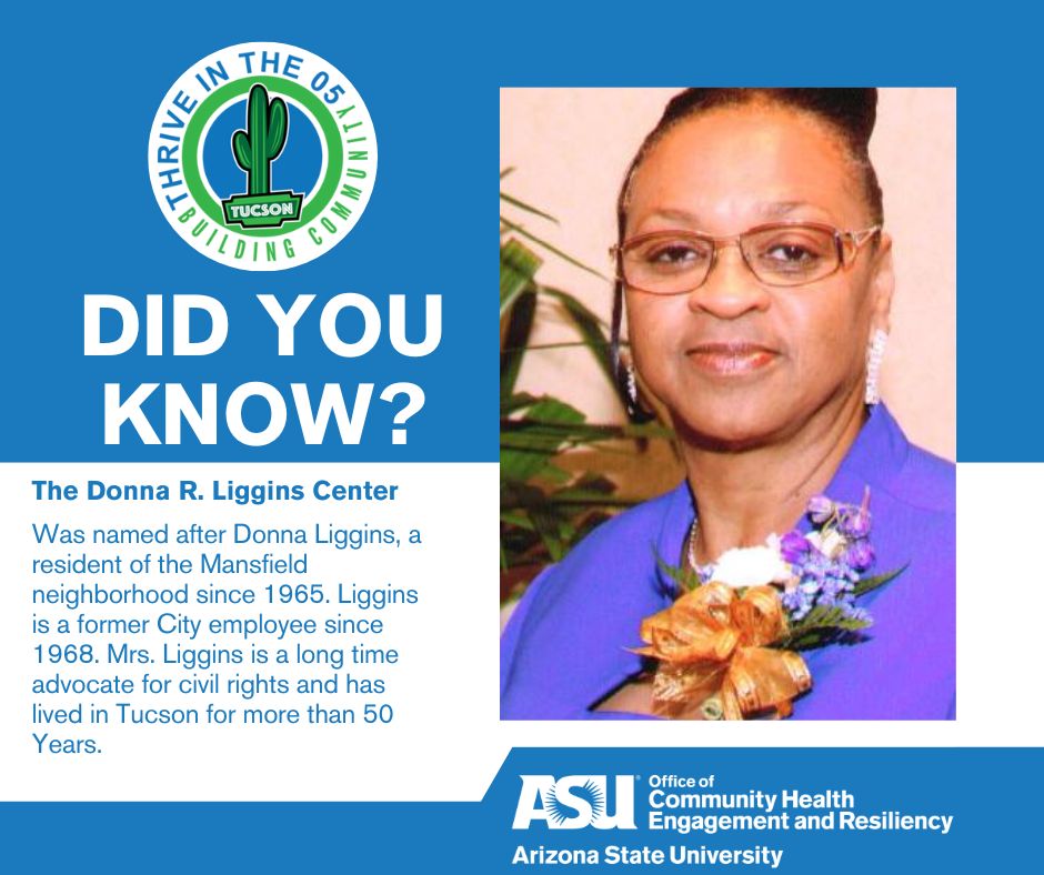AsuOcher's tweet photo. Did you Know? 
The Donna R. Liggins Recreation Center was named after civil rights advocate and Mansfield Park resident Donna Liggins. 
#az #asu #Tucson #local #tucsonparksandrec #park #mansfieldpark #africanamerican #civilrights #blackhistory https://t.co/C2HZzII4aJ