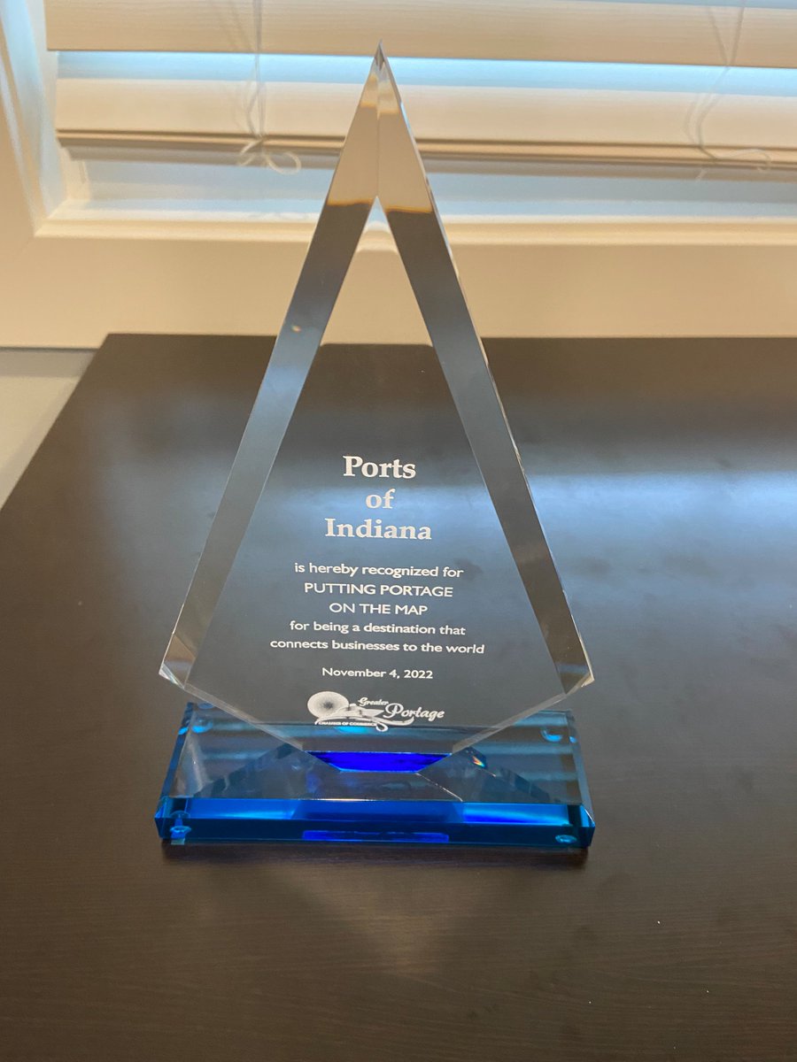 PortsofIndiana's tweet photo. POI is very proud of its "PUTTING PORTAGE ON THE MAP" award for being a destination that connects businesses to the world. Thank you @PortageChamber 
Let us help with your transportation needs! #WeArePOI #logistics https://t.co/QA8qhlZDkC