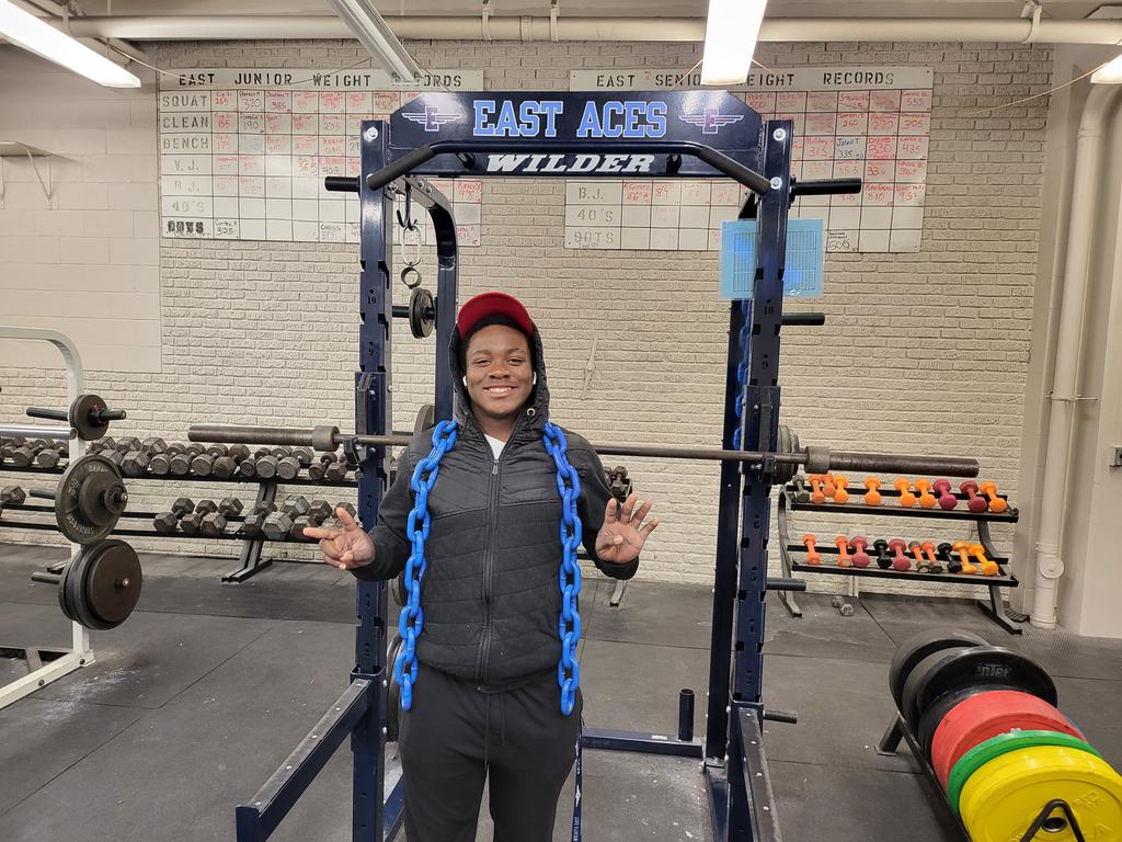 <a href="/EastHighAces/">East High Aces</a> <a href="/BlueAceAD/">Wichita High School East Athletics & Activities</a> Newest member to 
1000 lb. club (Total for Bench, Squat, Deadlift).
1200 lb. club (Total for Bench, Squat, Clean, Deadlift)

Sron Hill

Bench - 200 lb.
Squat - 335 lb.
Clean - 215 lb.
Deadlift - 515 lb.
TOTALS - 1150 lb. &amp; 1365 lb.