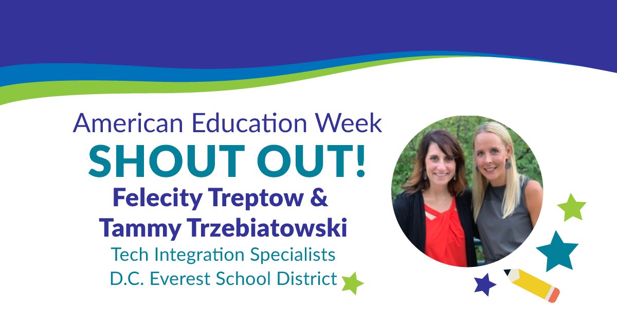 "Shout out to Felecity Treptow &amp; Tammy Trzebiatowski, Tech Integration Specialists at <a href="/DCEverestSchool/">DCEverestSchools</a>. These two create resources to integrate technology into the classroom and we're so thankful!" - Pam Gresser, 2017 Wisconsin Teacher of the Year #AEW2022 #WIAEWShoutOut