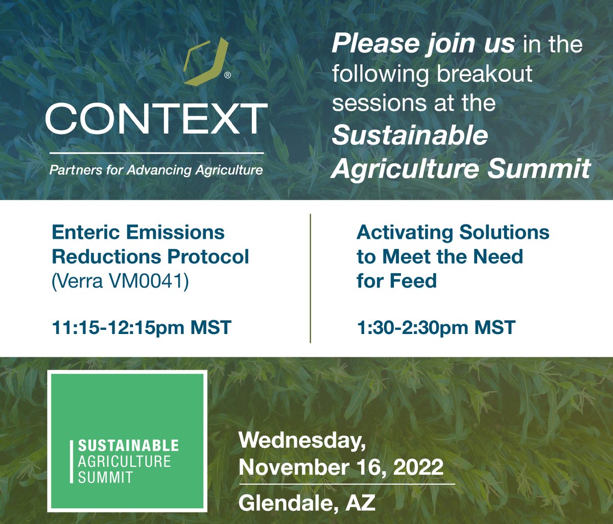 The Sustainable Agriculture Summit provides an opportunity for agricultural stakeholders to learn from expert speakers, share challenges and successes, and forge cross-sector partnerships. 

Context is looking forward to participating in two breakout sessions during 2022’s Summit