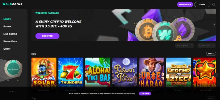 Wild Coins casino offering a 30 free spin casino bonus code