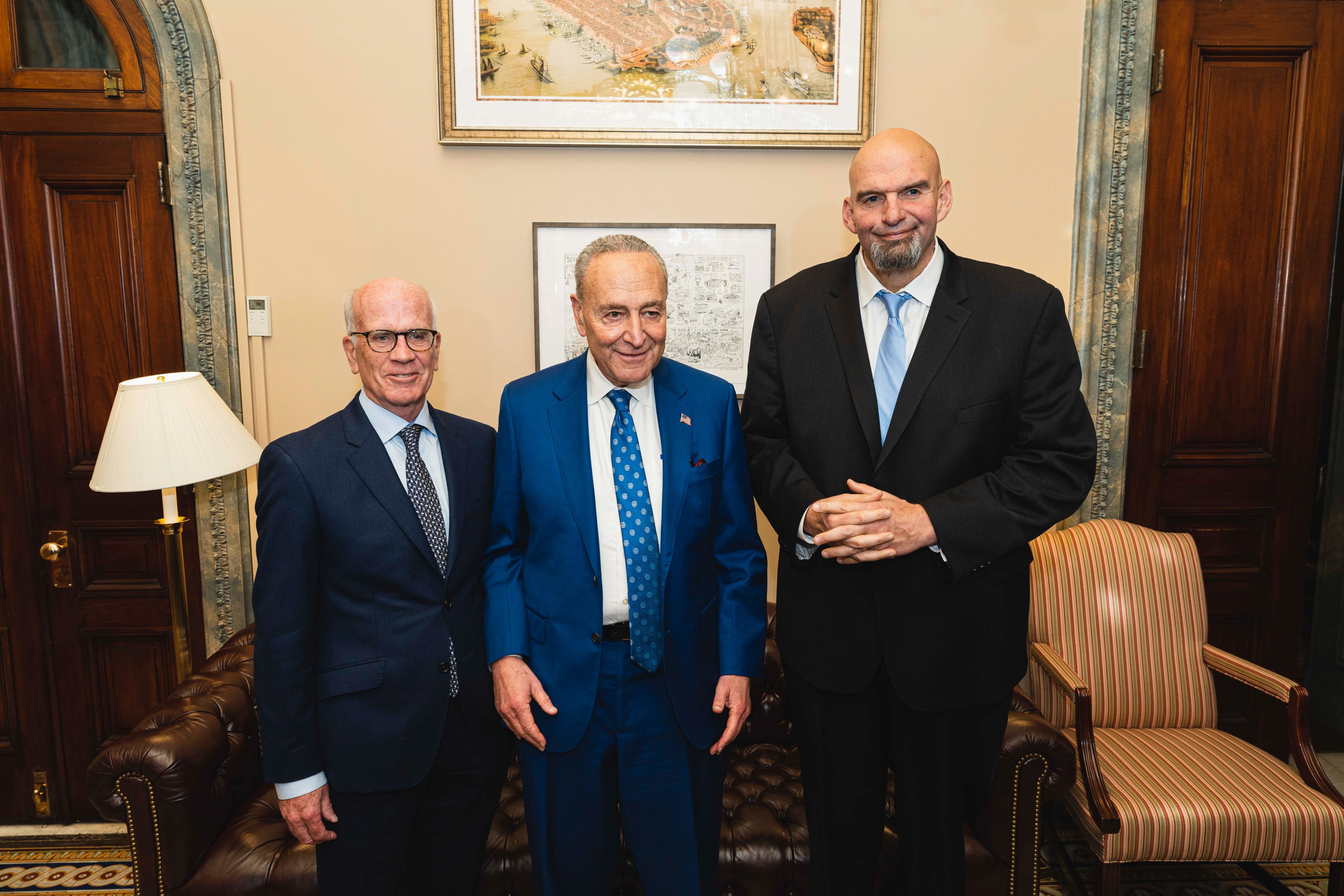 Senator Schumer meets with Senators-elect Peter Welch and John Fetterman, November 15, 2022.