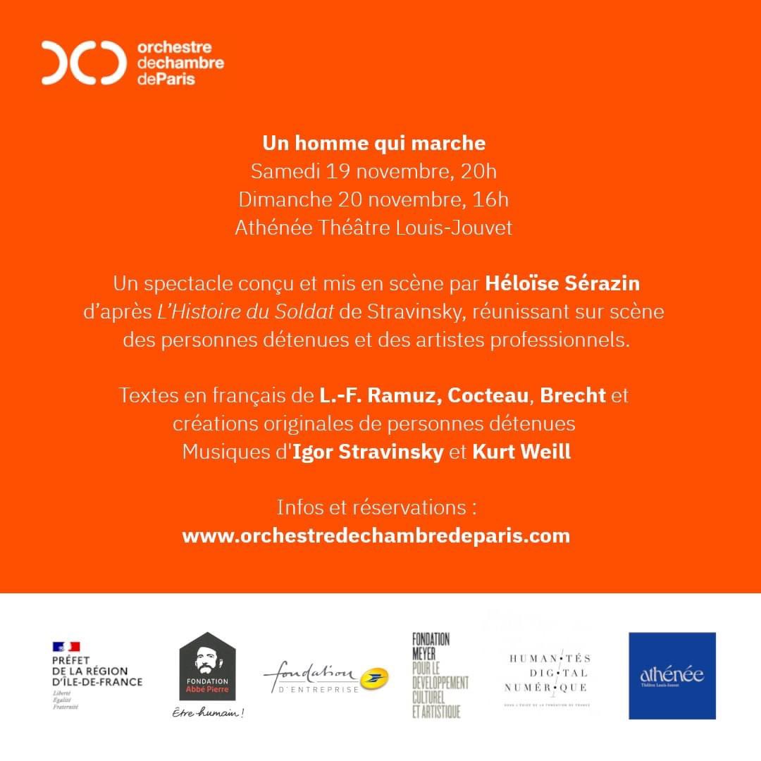 laurentarandel's tweet photo. Spectacle « Un homme qui marche » à L’Athénée Théâtre Louis-Jouvet avec un ensemble de l’Orchestre de chambre de Paris, dirigé par Marc Hajjar, avec quelques arrangements de votre serviteur… 

https://t.co/xeA6hxfNPc https://t.co/CfXCvE7vgg