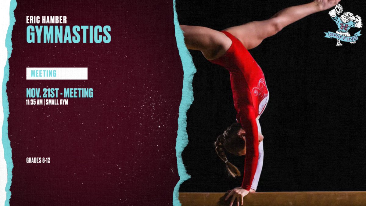 All students interested in joining the Eric Hamber Gymnastics team must attend a brief meeting on Monday Nov. 21st at 11:35am in the small gym. All students from all grades are welcome. #griffinsnation